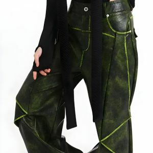 Y2K Cyberpunk Forest Faux Leather Pants for Trendy Summer Outfits