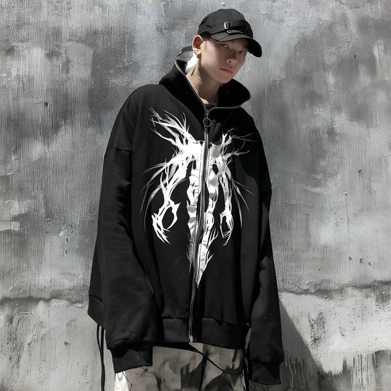 Y2K Cyberpunk Ghost Full Zip-Up Hoodie for Retro Summer Vibes