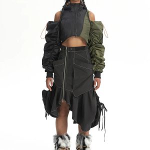 Y2K Cyberpunk Ruched Sleeve Puffer Jacket for Trendy Summer Outfits