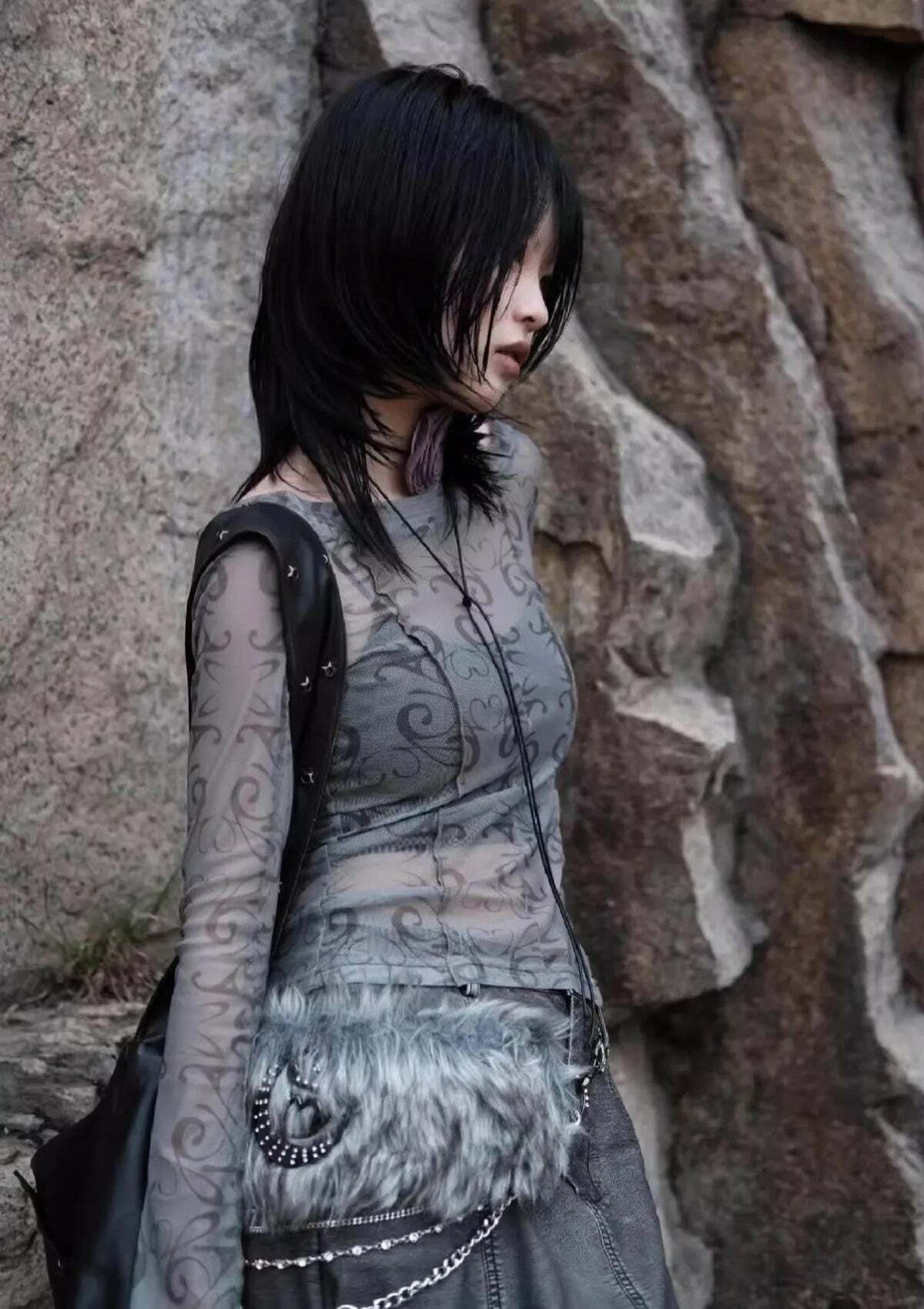 Y2K Cyberpunk Sheer Top: Trendy Grunge Style for Summer Outfits