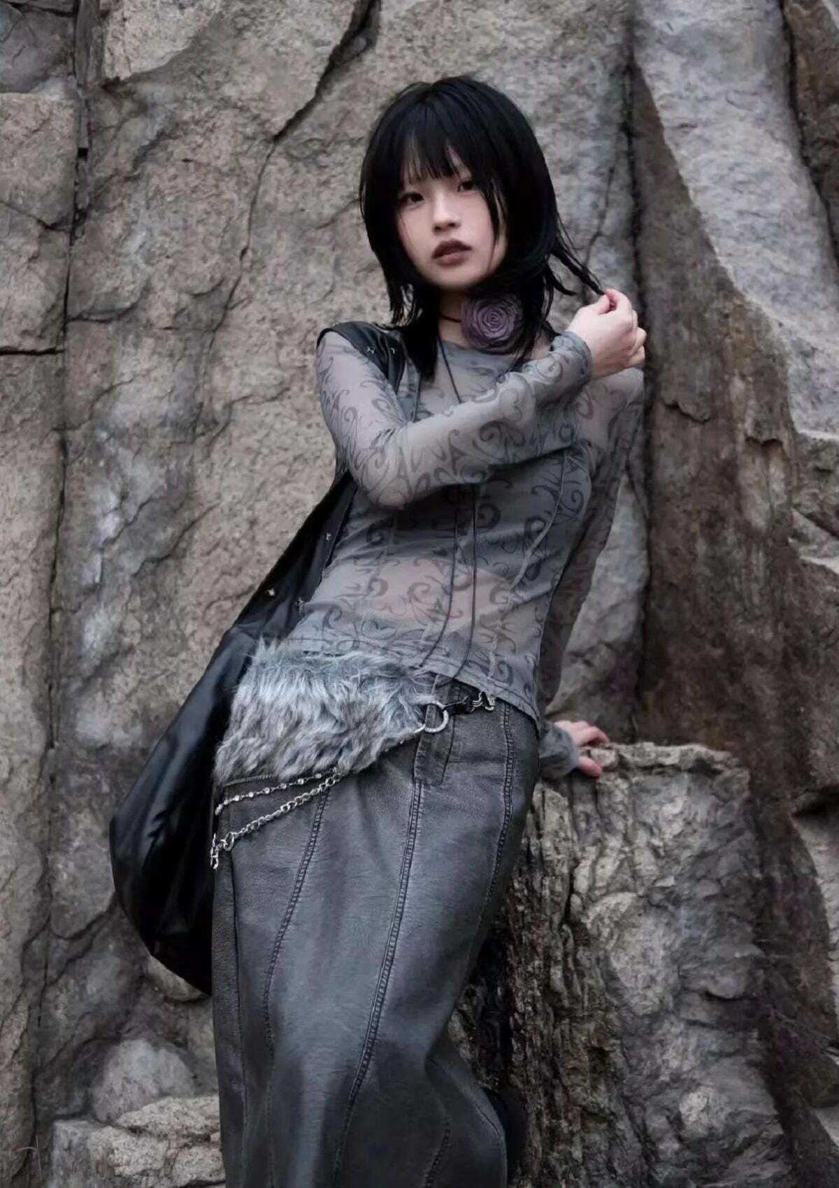 Y2K Cyberpunk Sheer Top: Trendy Grunge Style for Summer Outfits