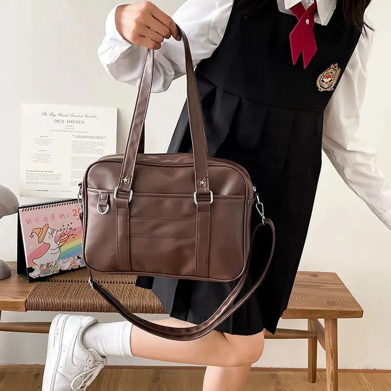 Y2K Dark Academia Faux Leather Messenger Bag for Retro Style Lovers