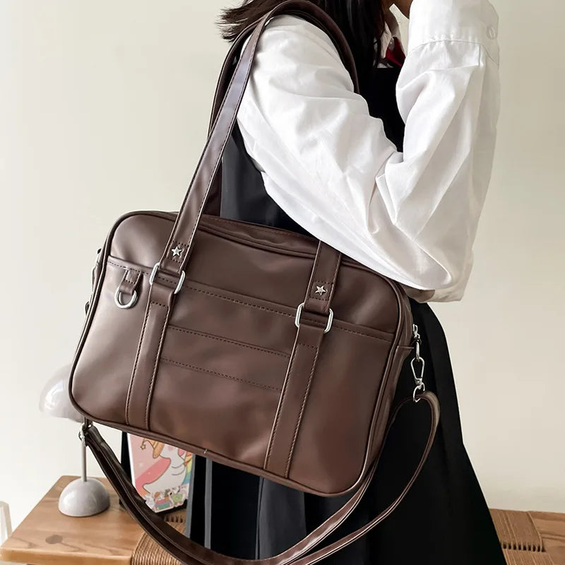 Y2K Dark Academia Faux Leather Messenger Bag for Retro Style Lovers