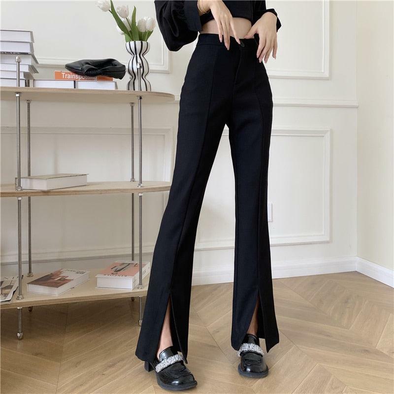 Y2K Dark Academia Hem Split Pants for Retro Grunge Summer Outfits