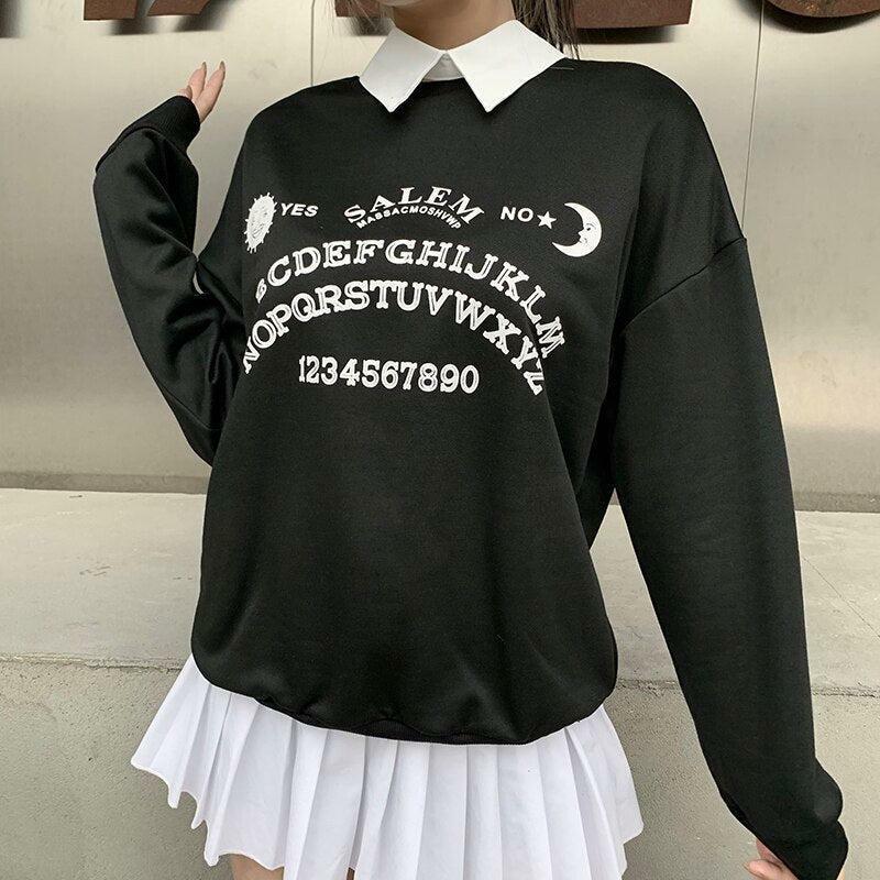 Y2K Dark Academia Letter Print Sweatshirt for Retro Style Lovers