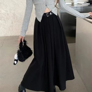 Y2K Dark Academia Midi Skirt - Retro 90s Grunge Style for Summer Outfits