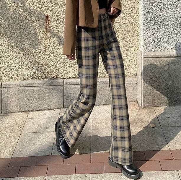 Y2K Dark Academia Plaid Pants - Retro Grunge Style for Trendy Outfits