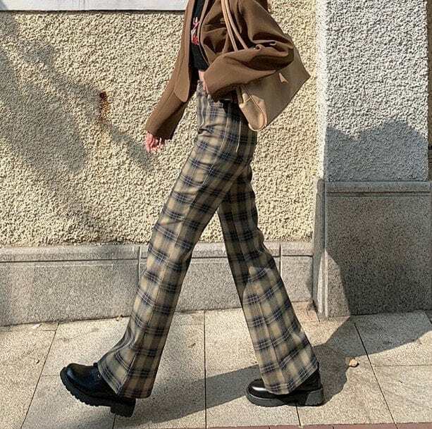 Y2K Dark Academia Plaid Pants - Retro Grunge Style for Trendy Outfits