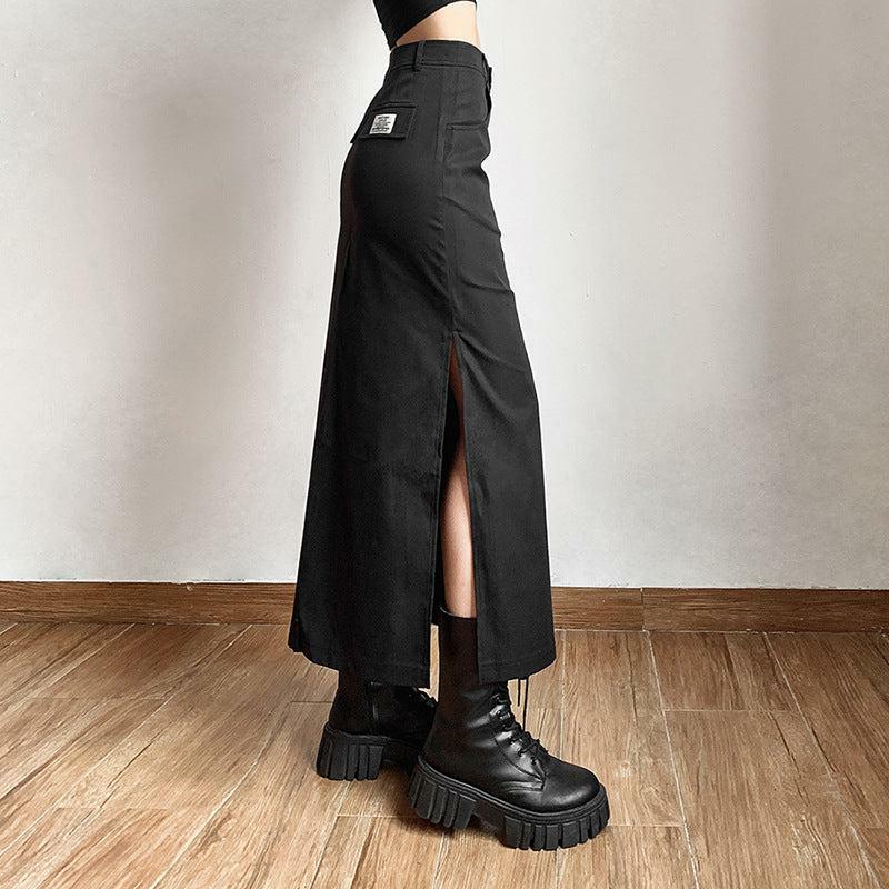 Y2K Dark Academia Side Slit Maxi Skirt for Retro Summer Vibes