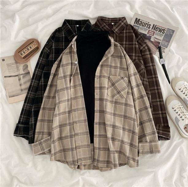 Y2K Dark Academia Vintage Plaid Shirt for Retro Summer Outfits