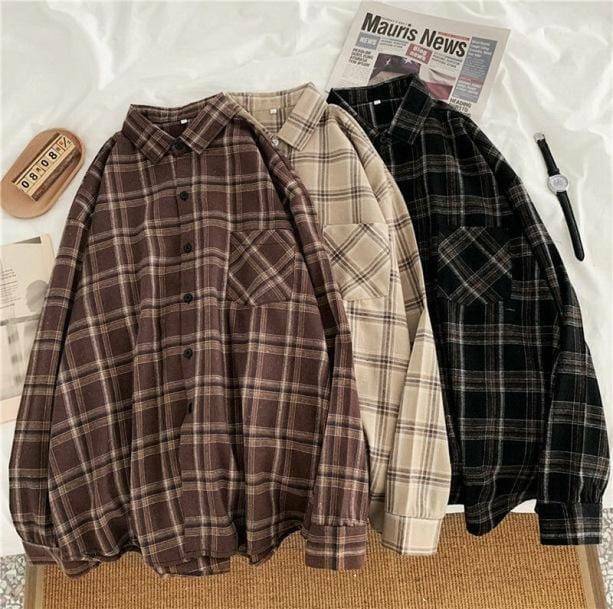 Y2K Dark Academia Vintage Plaid Shirt for Retro Summer Outfits