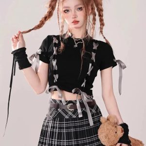 Y2K Dark Coquette Crop Top: Grunge-Inspired Summer Fashion Essential