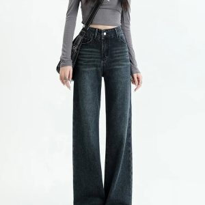 Y2K Dark Wash Straight Leg Jeans for Retro 90s Grunge Outfits