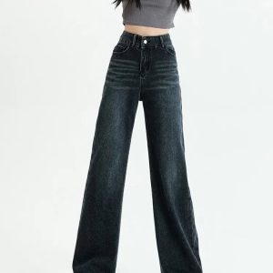 Y2K Dark Wash Straight Leg Jeans for Retro 90s Grunge Outfits