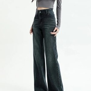 Y2K Dark Wash Straight Leg Jeans for Retro 90s Grunge Outfits