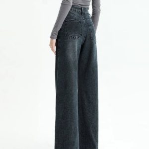 Y2K Dark Wash Straight Leg Jeans for Retro 90s Grunge Outfits