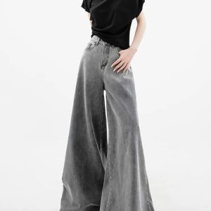 Y2K Dark Wash Super Wide Leg Jeans for Retro 90s Grunge Outfits