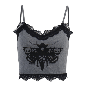 Y2K Death Moth Crop Top: Grunge-Inspired Summer Outfit Essential