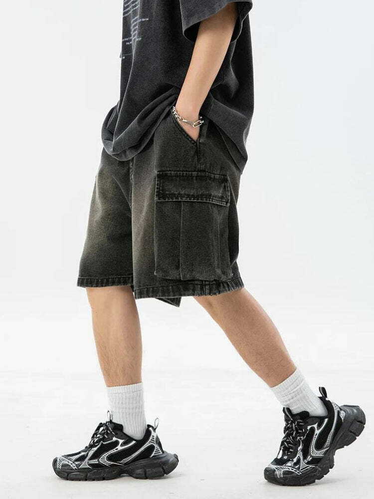 Y2K Denim Drawstring Wide Leg Cargo Shorts for Trendy Summer Outfits