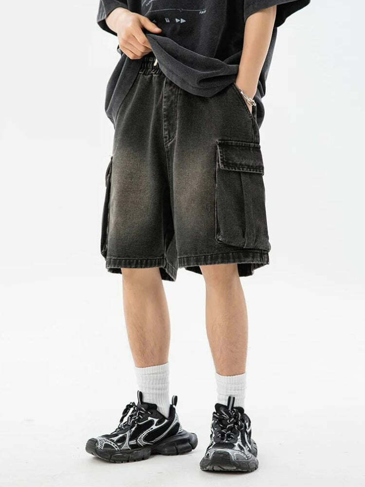 Y2K Denim Drawstring Wide Leg Cargo Shorts for Trendy Summer Outfits