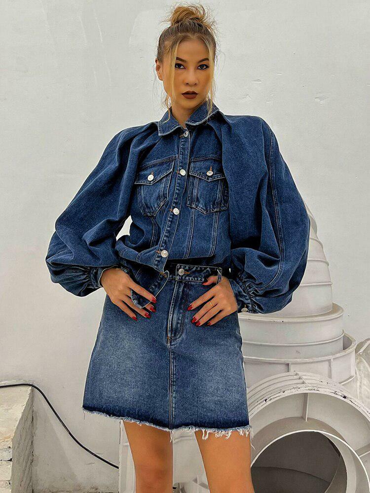 Y2K Denim Jacket & Skirt Set - Retro 90s Fashion Two Piece Outfit