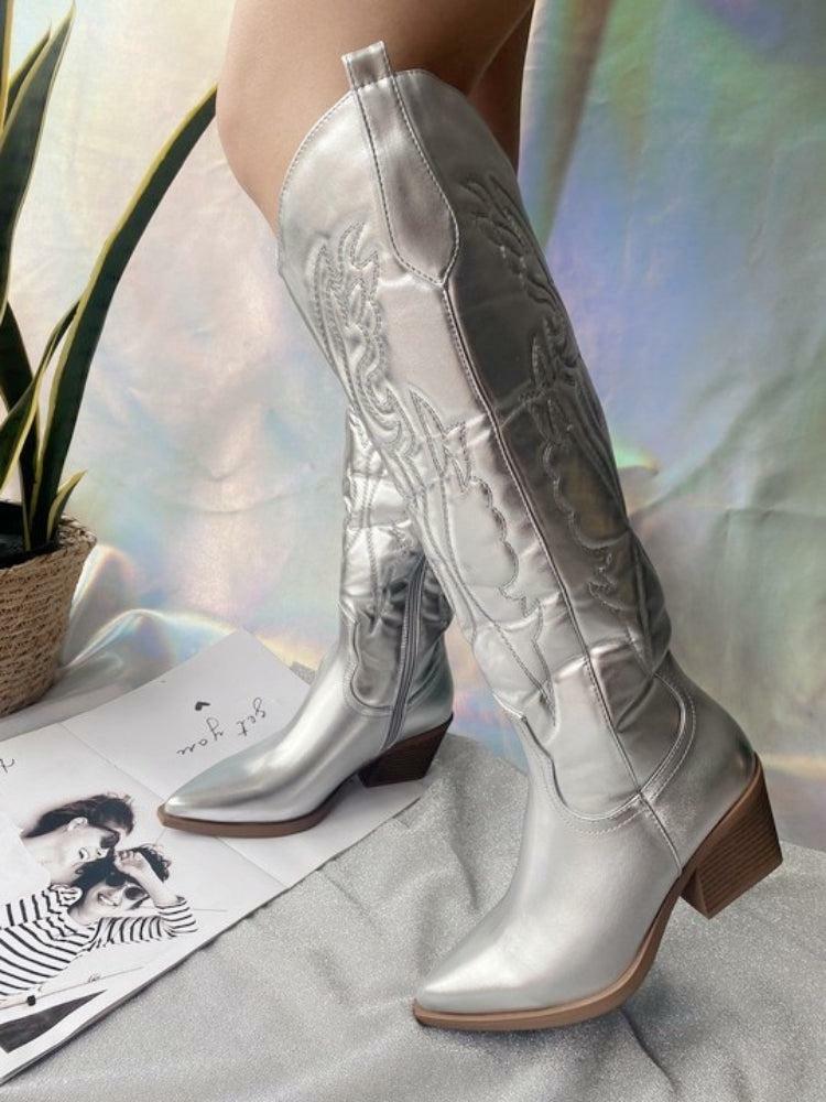 Y2K Disco Cowgirl Knee-High Boots for Retro Summer Outfits