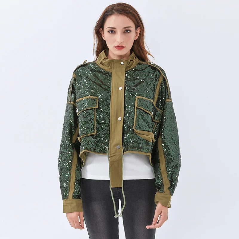 Y2K Disco Cowgirl Sequined Zip-Up Jacket for Retro Summer Vibes