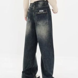 Y2K Distressed Wide Leg Jeans with Pockets for Retro Summer Vibes