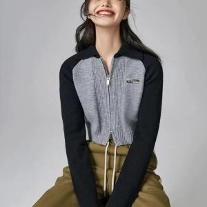 Y2K Double Zip-Up Crop Cardigan for Trendy Summer Outfits