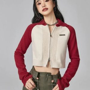 Y2K Double Zip-Up Crop Cardigan for Trendy Summer Outfits