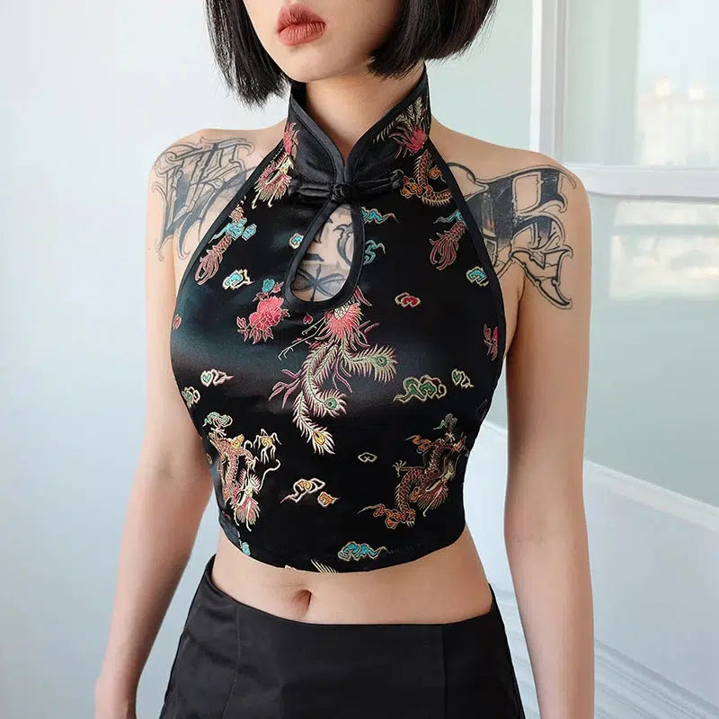 Y2K Dragon Backless Crop Top - Trendy Summer Outfit for Retro Vibes