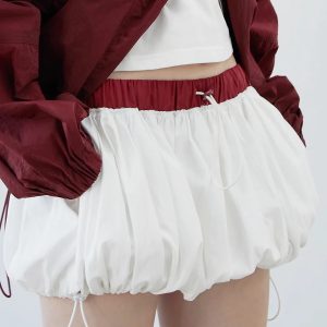 Y2K Drawstring Bubble Mini Skirt - Trendy Summer Outfit for Retro Vibes