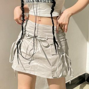 Y2K Drawstring Cargo Mini Skirt - Trendy Summer Outfit for Retro Vibes