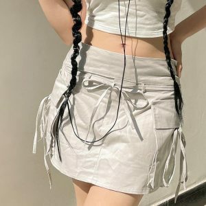 Y2K Drawstring Cargo Mini Skirt - Trendy Summer Outfit for Retro Vibes