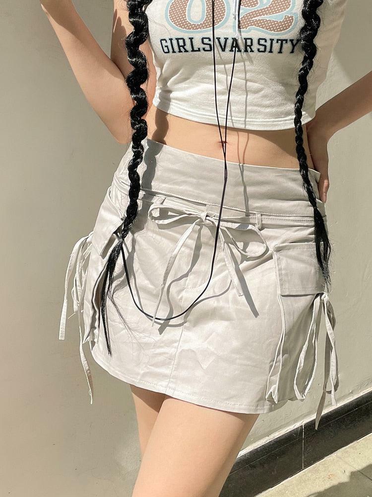 Y2K Drawstring Cargo Mini Skirt - Trendy Summer Outfit for Retro Vibes