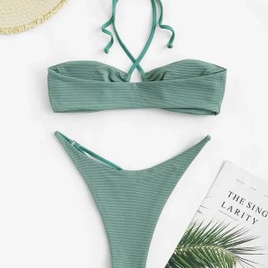 Y2K Drawstring Halter Tie Bikini Set for Trendy Summer Vibes