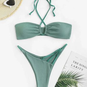 Y2K Drawstring Halter Tie Bikini Set for Trendy Summer Vibes