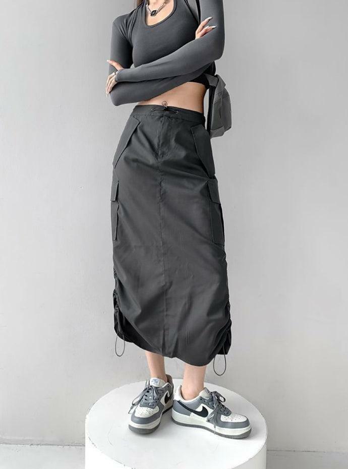 Y2K Drawstring Parachute Midi Skirt for Trendy Summer Outfits