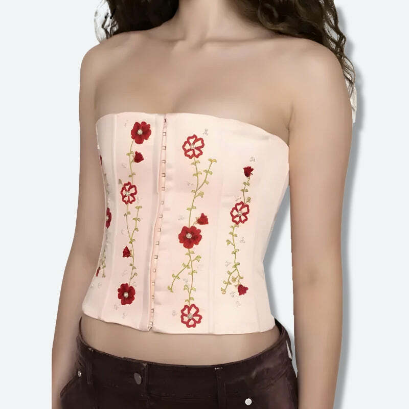 Y2K Embroidered Beaded Corset Top for Retro Summer Outfits