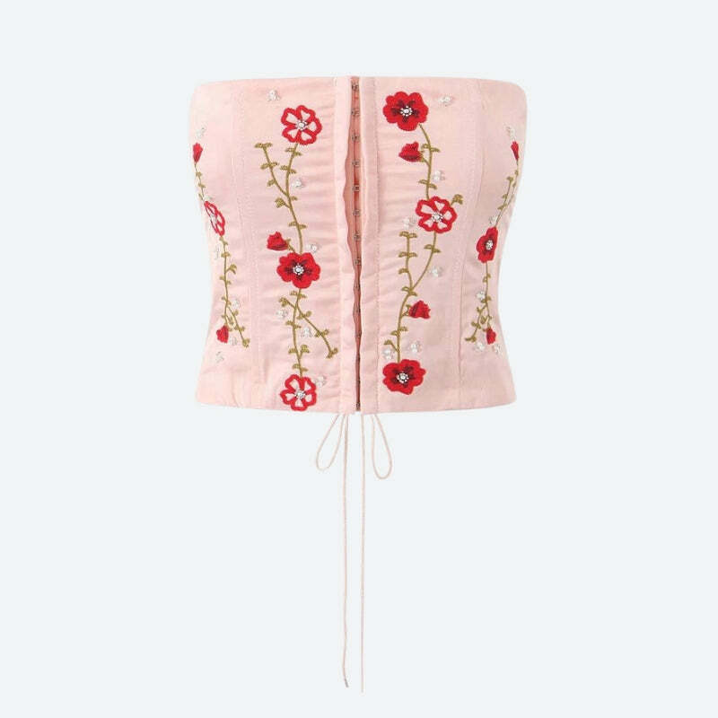 Y2K Embroidered Beaded Corset Top for Retro Summer Outfits