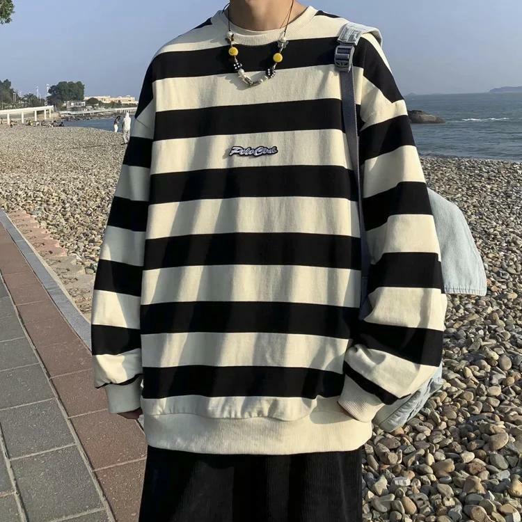 Y2K Embroidered Striped Sweatshirt - Retro 90s Grunge Style Top