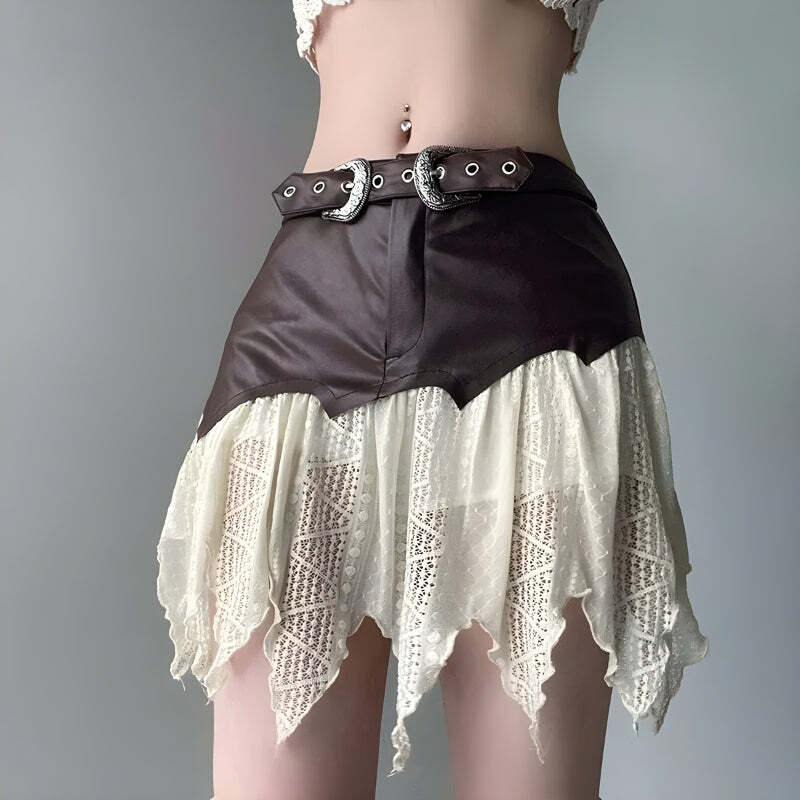 Y2K Fairy Grunge Patchwork Lace Mini Skirt for Retro Summer Vibes