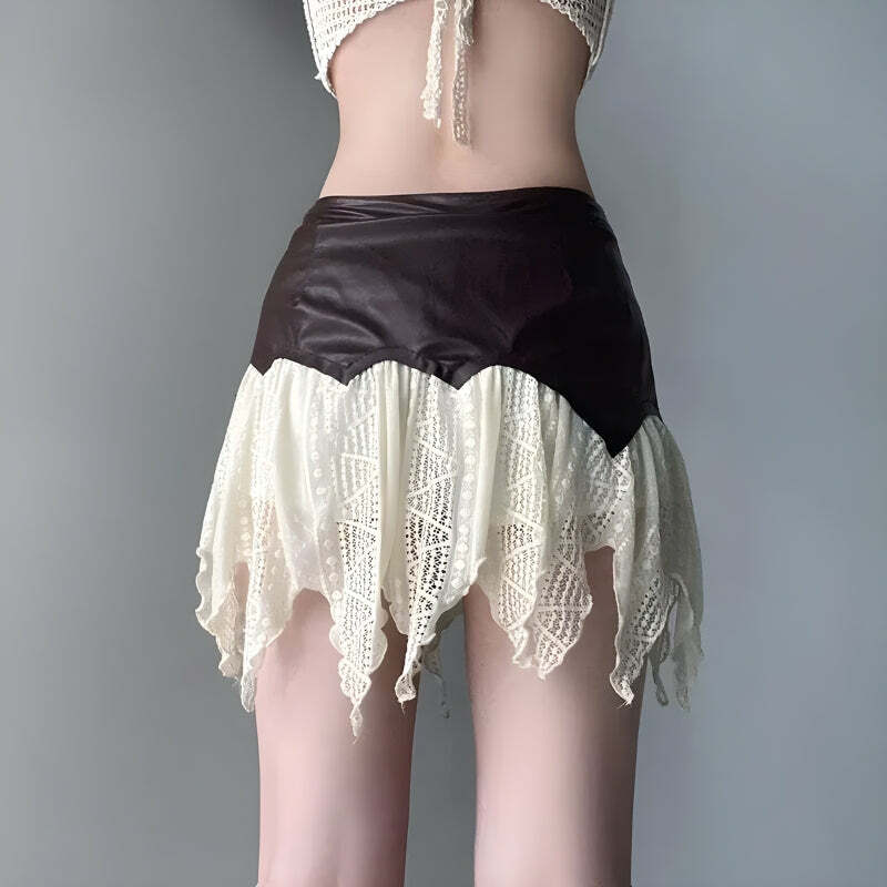 Y2K Fairy Grunge Patchwork Lace Mini Skirt for Retro Summer Vibes