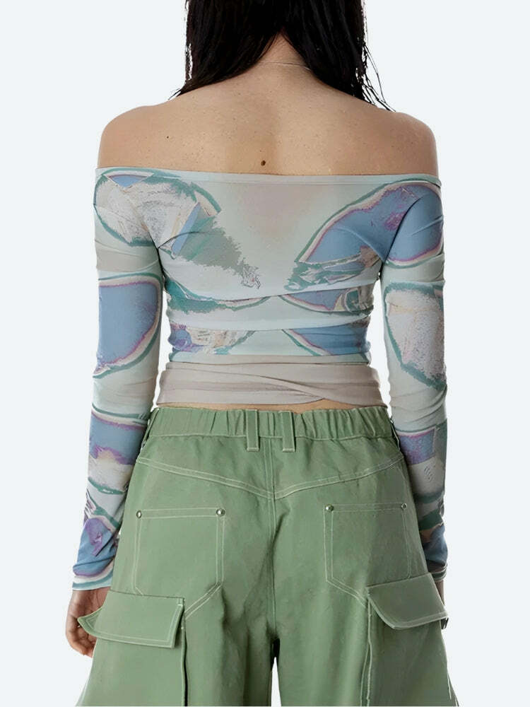 Y2K Fairycore Butterfly Mesh Top - Trendy Summer Grunge Outfit