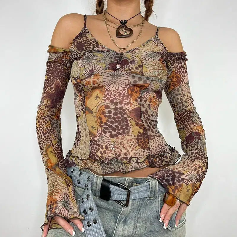 Y2K Fairycore Floral Mesh Top - Trendy Summer Outfit for Retro Vibes