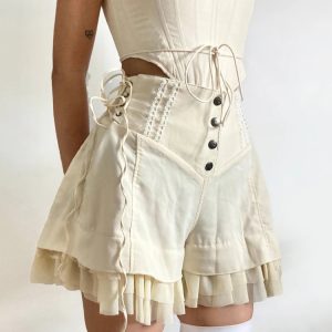 Y2K Fairycore Ruffled Lace-Up Shorts for Summer Vibes and Retro Style