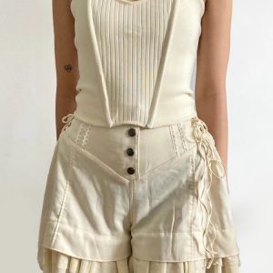 Y2K Fairycore Ruffled Lace-Up Shorts for Summer Vibes and Retro Style