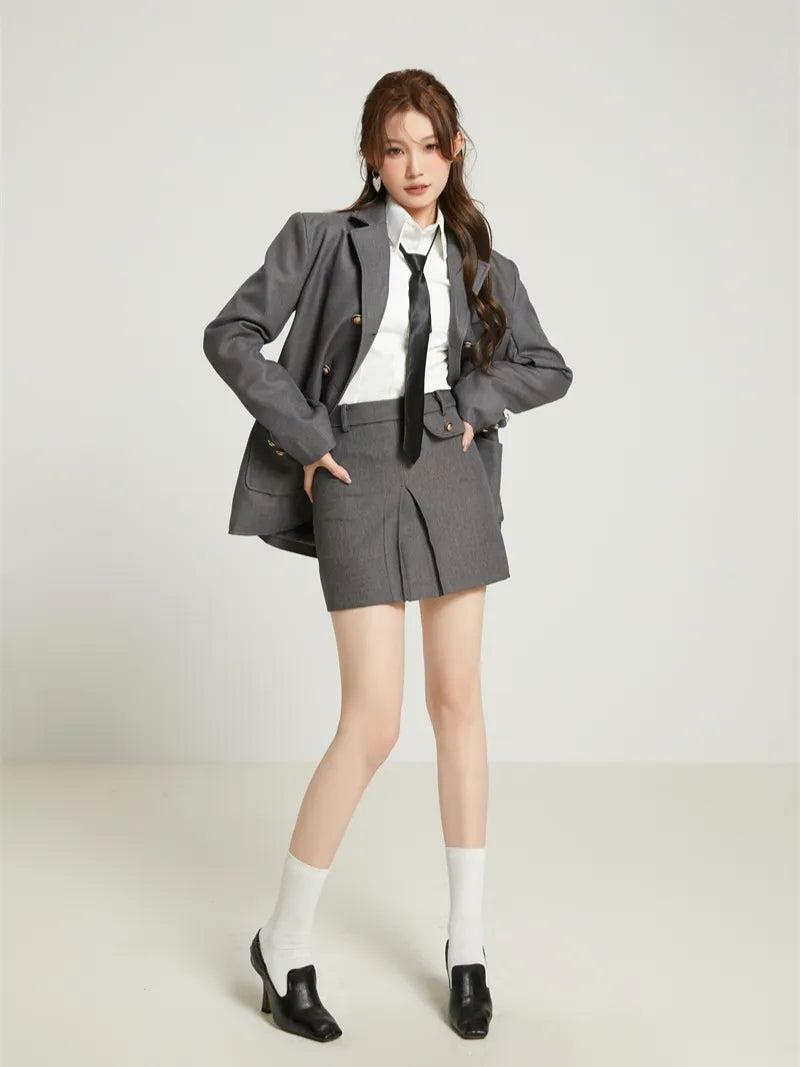 Y2K Fashion College Style Blazer, Shirt & Skirt Set for Trendy Looks