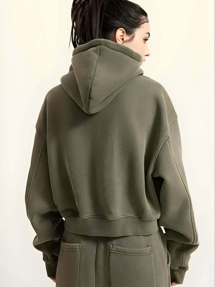 Y2K Fashion Double Zip-Up Cropped Hoodie for Trendy Summer Outfits