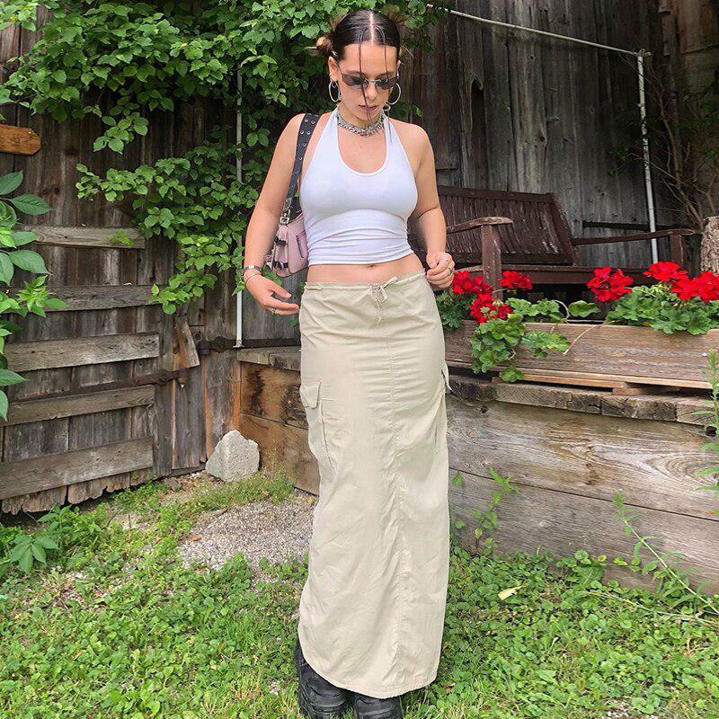 Y2K Fashion Drawstring Parachute Maxi Skirt for Summer Vibes